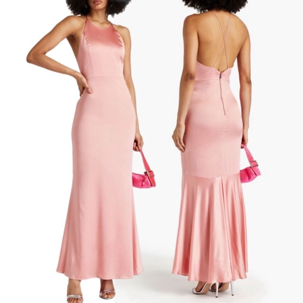 NWT Alice + Olivia Samia Silk-blend Satin Gown in Baby Pink.  Size 4